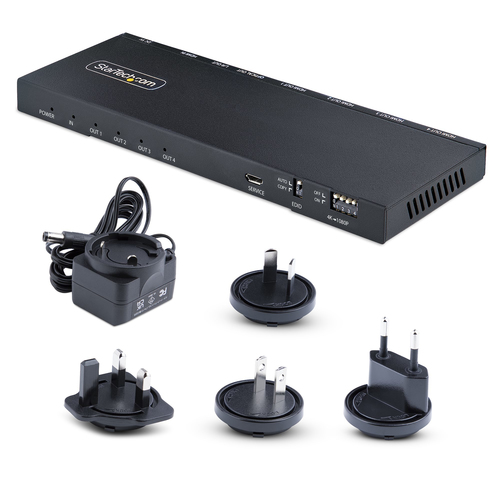 StarTech.com Splitter Divisor HDMI de 4 Puertos, Vídeo HDMI 2.0 de 4K a 60Hz, Multiplicador HDMI 4K con Escalador incorporado, HDMI de 1 Entrada y 4 Salidas, Audio 3,5 mm
