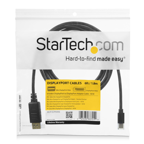 StarTech.com 10ft Mini DisplayPort to DisplayPort Cable - M/M - mDP to DP 1.2 Adapter Cable - Thunderbolt to DP w/ HBR2 Support (MDP2DPMM10) DisplayPort kabel 3m – billede 3