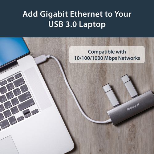 StarTech.com 3-Port USB Hub with Ethernet, USB-A Ports, Gigabit Ethernet/GbE, USB 5Gbps, Rugged Design, Bus-Powered, Portable Laptop USB 3.0 Hub – image 9