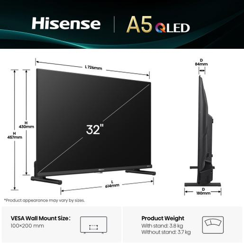 32" Hisense A5Q Qled Full HD Hdr Smart TV with Freely - 32A5QTUK, Black - image 2