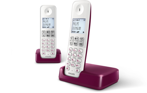 Philips D2302WP/23 telephone DECT telephone Caller ID Violet, White