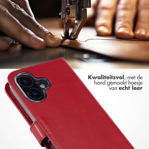 Selencia Echt Lederen Bookcase iPhone 16 - Rood, afbeelding 2