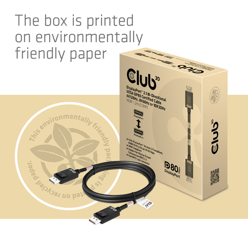 Club 3D Displayport 2.1 VESA DP80 gecertificeerde kabel male-male, afbeelding 9