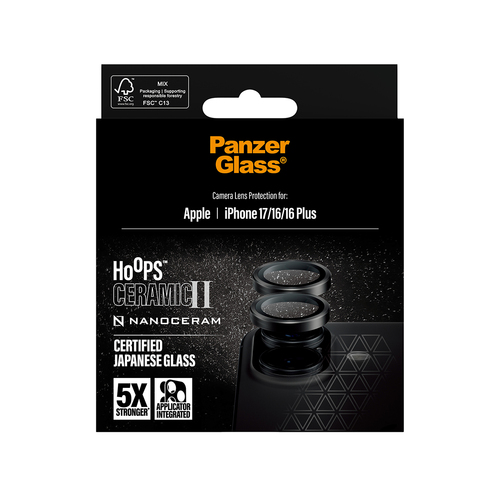 PanzerGlass ® Hoops® Ceramic II Camera Lens Protector iPhone 17 | iPhone 16 | 16 Plus Protector de pantalla Apple 1 pieza(s)