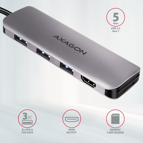 AXAGON SuperSpeed USB-C HUB mit HDMI - Kartenleser - 3 USB-A – Foto 3 von 10
