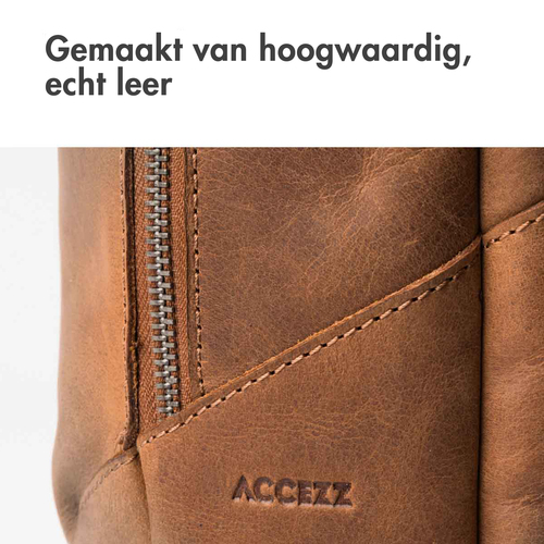 Accezz Leather Laptop rugzak 16 inch - Cognac, afbeelding 2
