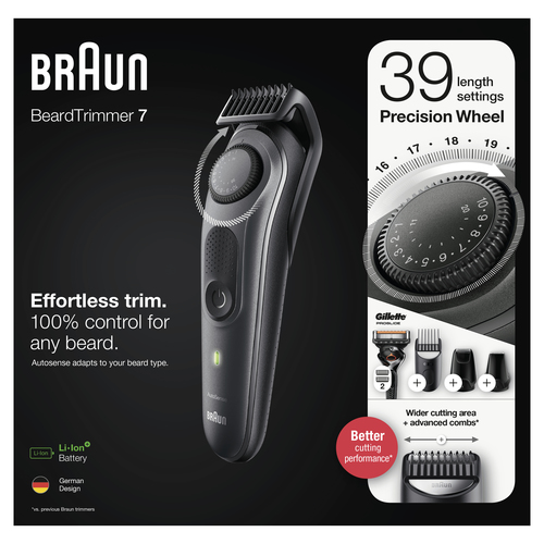Braun BeardTrimmer 7 Beard trimmer BT7240 with precision dial, 4 attachments and Gillette Fusion5 ProGlide razor. – image 5