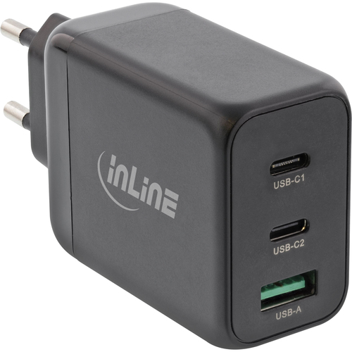InLine USB PD power supply, GaN charger, 3-port, Dual USB-C + USB-A