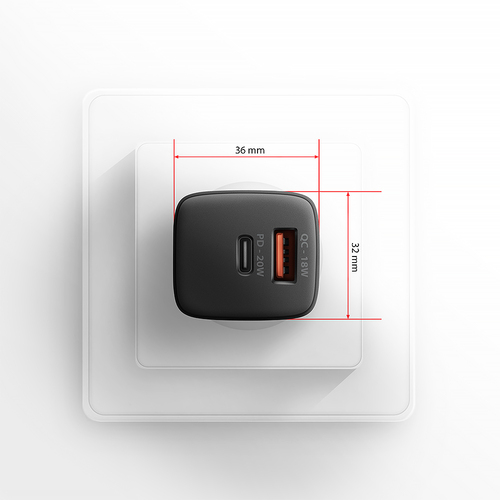 AXAGON Wandladegert 20 W PD 30 Quick Charge 4 - USB-C  USB-A – Foto 9 von 11
