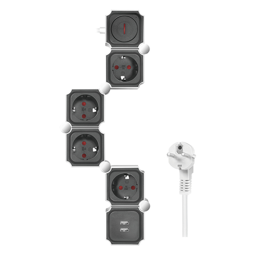 Stikdåse LogiLink LPS276U med 4 sikkerhedsstikkontakter og 2 x USB-A - hvid/sort