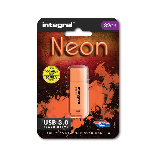 Integral 32GB USB3.0 DRIVE NEON ORNG UP TO R-100 W-30 MBS – image 2