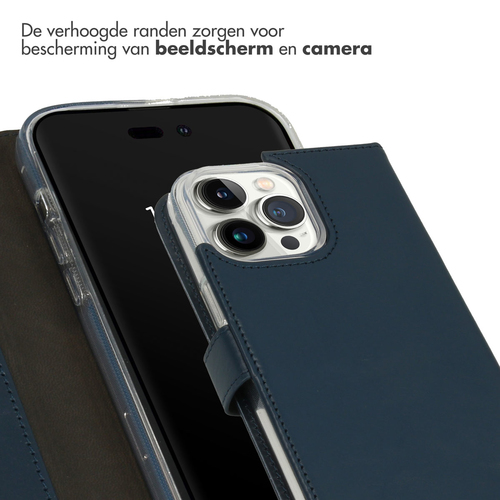 Selencia Echt Lederen Bookcase iPhone 14 Pro Max - Blauw, afbeelding 4