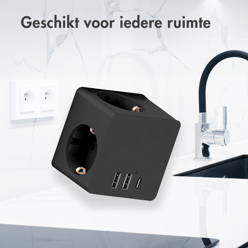 Accezz PowerCube 6-in-1 1x USB-C+2x USB-A+3x stopcontact 4000W Oplader Zwart, afbeelding 6