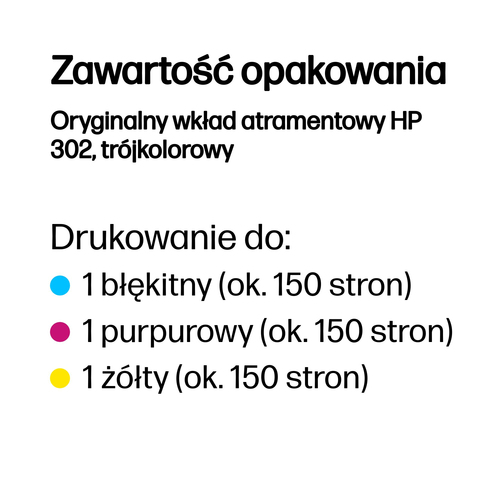 Oryginalny wkład tusz HP 302 (F6U65AE) Kolorowy (CMY)