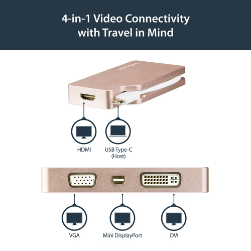 StarTech.com USB C Multiport Video Adapter with HDMI, VGA, Mini DisplayPort or DVI - USB Type C Monitor Adapter to HDMI 1.4 or mDP 1.2 (4K) - VGA or DVI (1080p) – image 9