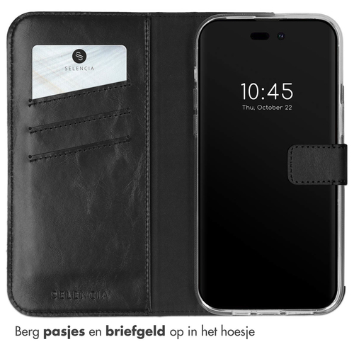 Selencia Echt Lederen Bookcase iPhone 14 Pro Max - Zwart, afbeelding 3