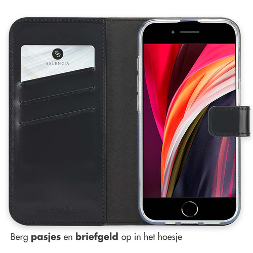 Selencia Echt Lederen Bookcase iPhone SE 4 - Zwart, afbeelding 3