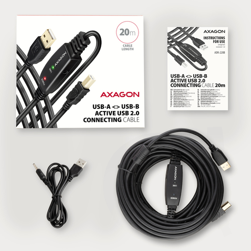 AXAGON ADR-220B USB 20 A-M - B-M aktives Anschluss-Repeaterkabel 20m - Kabel - DigitalDaten USB-Kabel – Foto 8 von 9