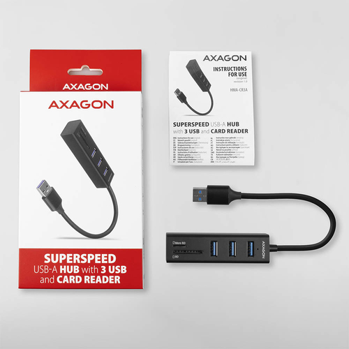 AXAGON SuperSpeed USB-A Hub mit 3 USB-Ports und Kartenleser USB-Hubs - USB 32 - 3 - Schwarz – Foto 7 von 8