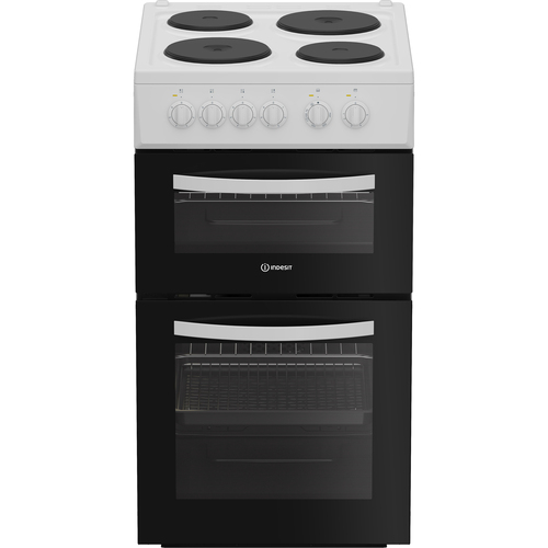 Indesit ITE5EMW 50cm Wide Single Oven Electric Cooker with Solid Plate Hob - White - A/A Rated, White - image 1