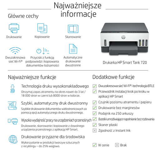 Urządzenie wielofunkcyjne HP Smart Tank 720 All-in-One USB Wi-Fi