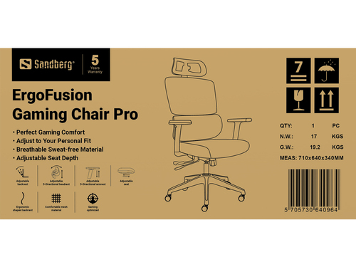 Sandberg ErgoFusion Gaming Chair Pro Universele gamestoel Gecapitonneerde zitting Zwart, Grijs, afbeelding 10