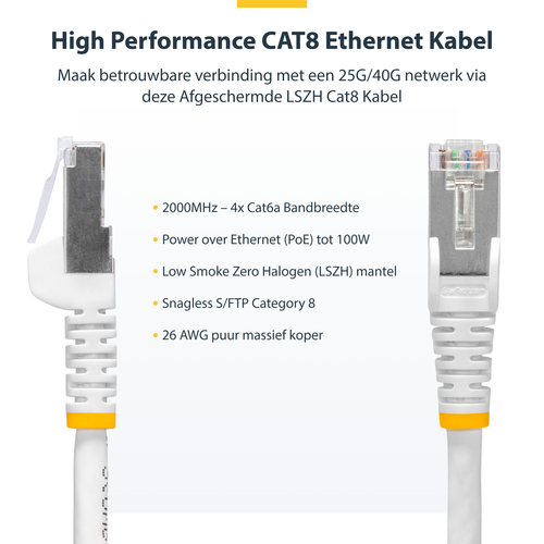 StarTech.com 5m White CAT8 Ethernet Cable, Snagless, SFTP, 25G40G - Verbindingskabel, afbeelding 10