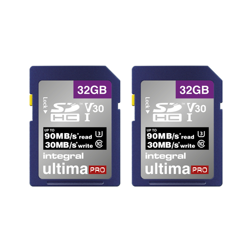 Integral 32GB SDHC UHS-1 U3 CL10 V30 UP TO R-90 W-30 MBS WITH METAL CARD CASE TWIN PACK – image 3