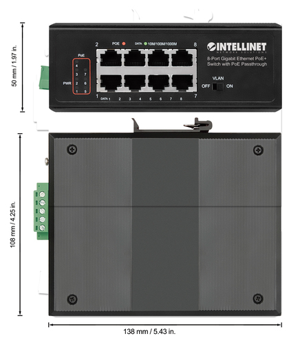 INTELLINET 8-Port PoE+ Gigabit Switch mit PoE-Passthrough, afbeelding 5