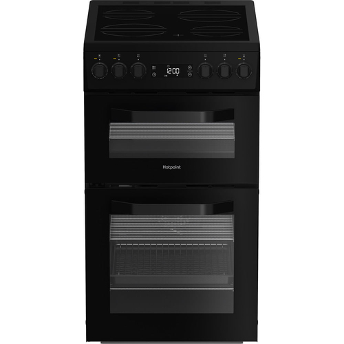 Hotpoint HDE5VDCB 50cm Wide Double Oven Electric Cooker with Ceramic Hob - Black - A/A Rated, Black - image 1