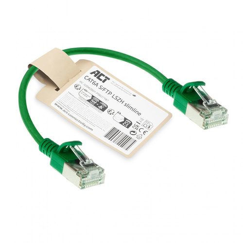 ACT Groene 0.15 meter LSZH S/FTP CAT6A slimline patchkabel snagless met RJ45 connectoren, afbeelding 2