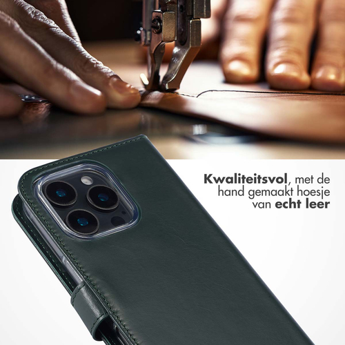Selencia Echt Lederen Bookcase iPhone 16 Pro - Groen, afbeelding 2