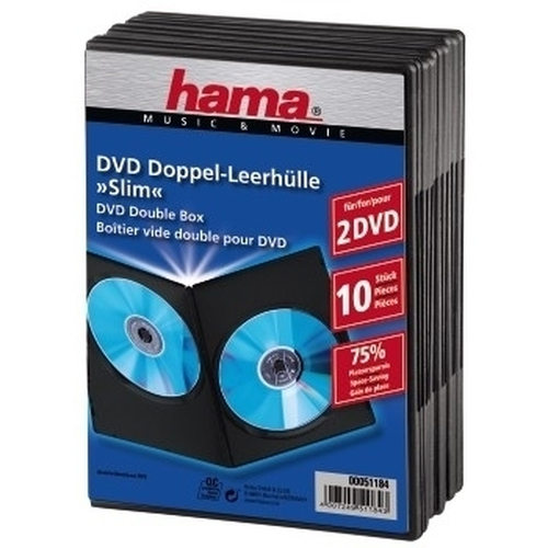 Hama DVD-ROM Slim Double Box - Slim jewel case til lagring af DVD - kapacitet: 2 DVD - sort (pakke med 10)