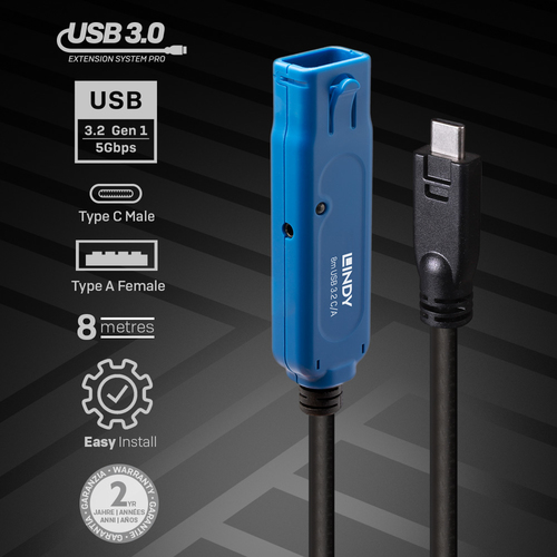Lindy 43381 USB-kabel USB-C 3.2 gen 1 5Gbps USN-A 8m, afbeelding 2