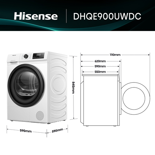 Hisense DHQE900UWDC tumble dryer Freestanding Front-load – image 6