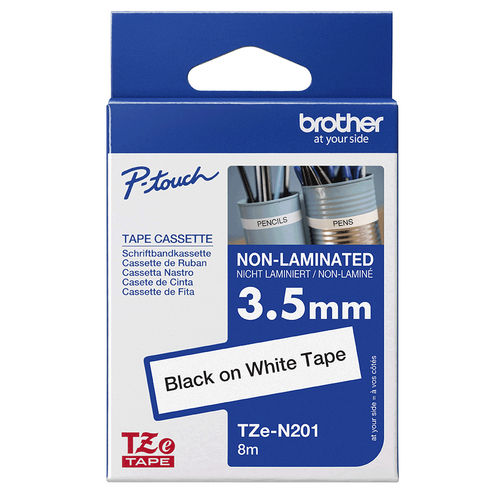 Brother TZEN201 35mm 013 Black on White Non-Laminated Super Narrow tape for P-touch 8m – Foto 5 von 6