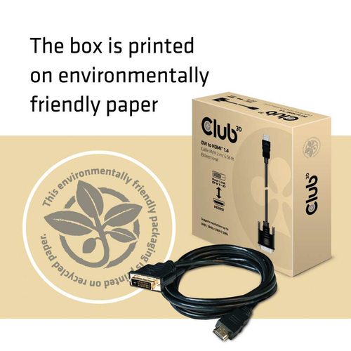 CLUB3D DVI to HDMI 1.4 Cable M/M 2 meter Bidirectional, afbeelding 5