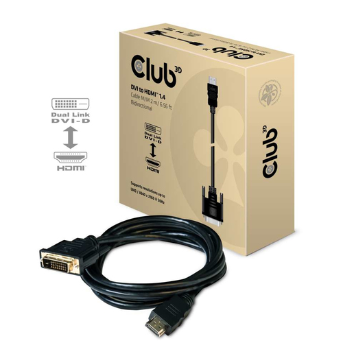 CLUB3D DVI to HDMI 1.4 Cable M/M 2 meter Bidirectional, afbeelding 2