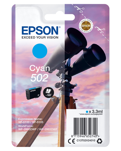 Epson 502 Binoculars Cyan Standard Capacity Ink Cartridge 3ml - C13T02V24010