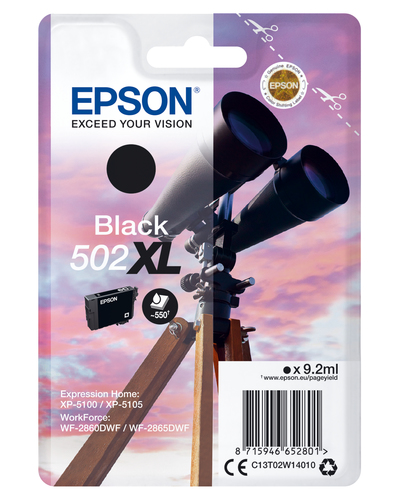 Epson 502XL Binoculars Black High Yield Ink Cartridge 9ml - C13T02W14010