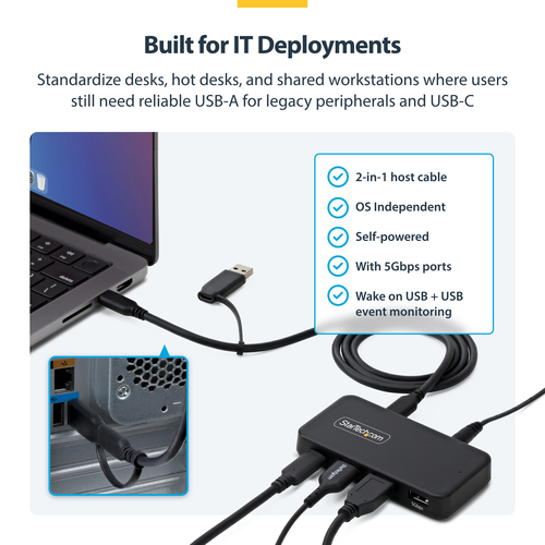 StarTech.com 4-Port USB-C and USB-A Hub, 5Gbps, Self-Powered, 2-in-1 USB-C and USB-A Host Cable, 1x USB-C and 3x USB-A (1x BC 1.2) – image 8