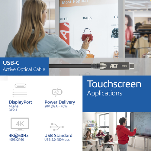 USB-C AOC 40W 4K 10G 15M 4LN. 1 stk, afbeelding 2