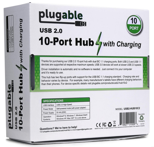 Plugable Technologies USB Hub, 10 Port - USB 2.0 with – image 5