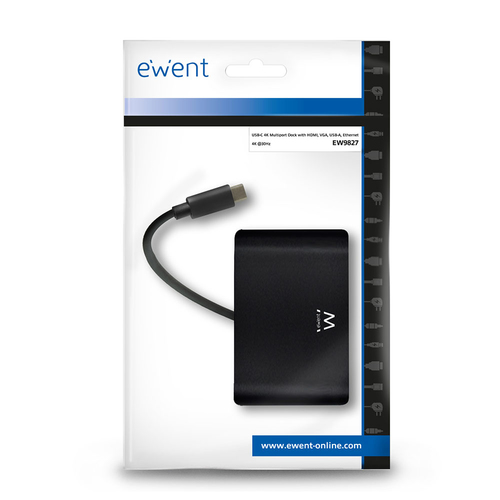 Ewent EW9827 base para portátil y replicador de puertos USB 3.2 Gen 1 (3.1 Gen 1) Type-C Negro