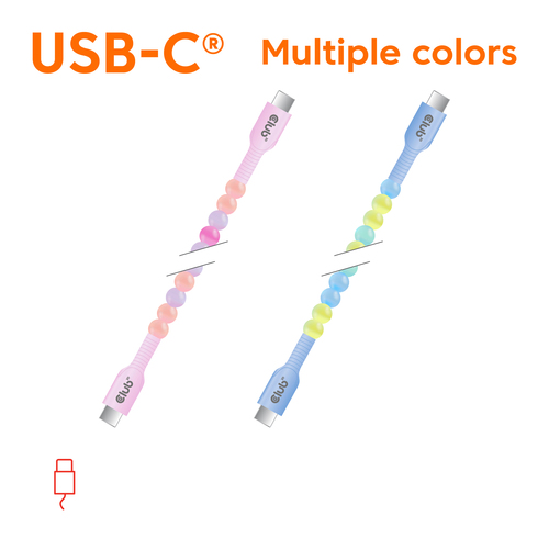 Club 3D USB-C Beaded Cable Pink, 2 meter kabel, afbeelding 2