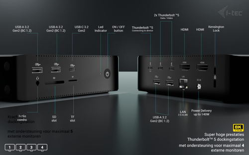 I-Tec - docking station - USB-C  USB4  Thunderbolt 3  Thunderbolt 4  Thunderbolt 5 - 2 x HDMI 2 x Thunderbolt 5 - 1GbE 25GbE – Foto 7 von 11