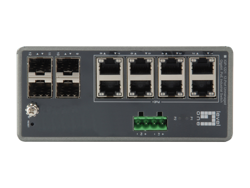 LevelOne 12-Port Gigabit PoE Industrial Switch, 8 PoE Outputs, 802.3at/af PoE – image 2