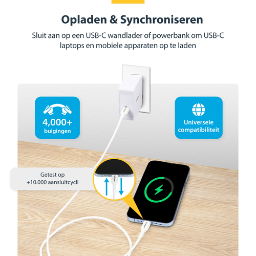 StarTech.com 3m White USB-C Charging Cable, USB C Cable, 60W 3A PD - USB-kabel, afbeelding 4
