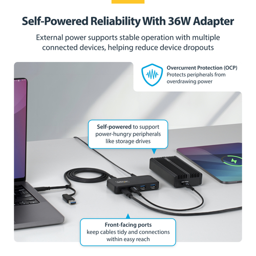 StarTech.com 4-Port USB-C and USB-A Hub, 5Gbps, Self-Powered, 2-in-1 USB-C and USB-A Host Cable, 1x USB-C and 3x USB-A (1x BC 1.2) – image 7