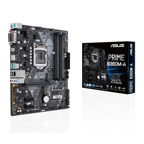 ASUS PRIME B360M-A - Placa base - micro ATX - LGA1151 Socket - B360 Chipset - USB 31 Gen 1 USB 31 Gen 2 USB-C Gen1 - Gigabit LAN - Tarjeta gráfica CPU necesaria - HD Audio 8-canales - PRIME B360M-A